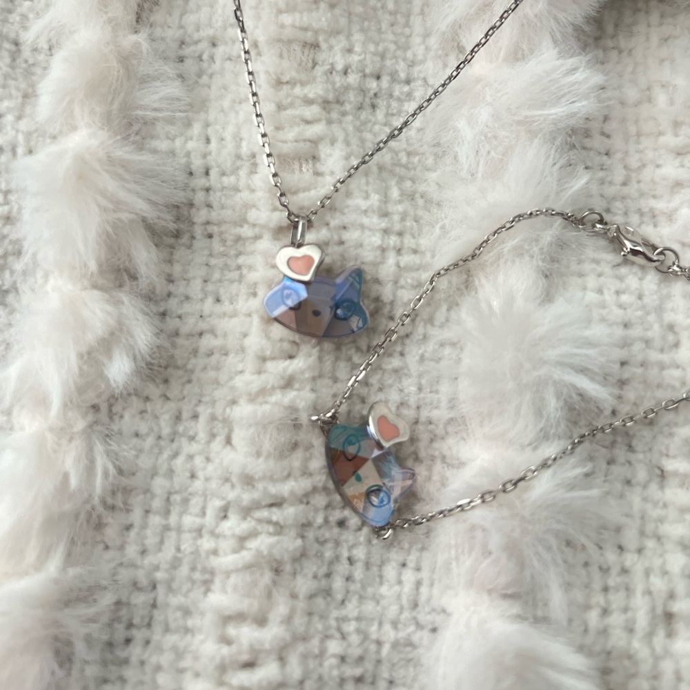 Swarovski Heart and Cat Pendant Necklace and Bracelet Set